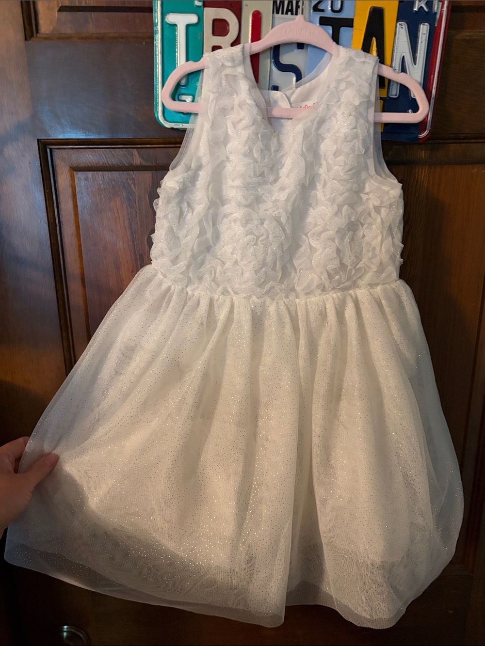Girls White Sparkle Tulle Formal Dress